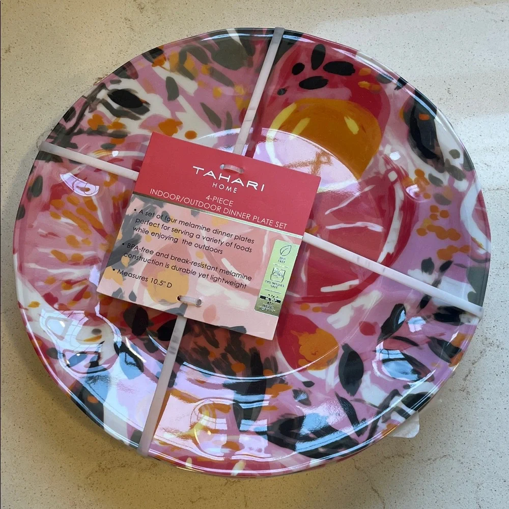 Tahari Home Pink and Orange Dinner Plate Set